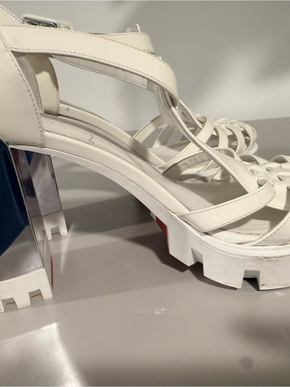 💯 Authentic Louboutin sz 42/ 12 White Patent Platform Heeled Sandals - Women - Picture 4 of 12